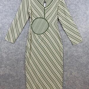 PrettyLittleThing Green and Cream Striped Dress